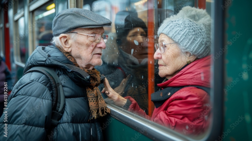 Obraz premium Older passengers feeling a sense of nostalgia as they recall their younger days of train travel while boarding a modern and comfortable train.