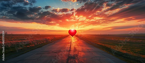 Sunset sky with red heart s...