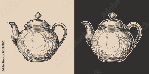 Vintage retro engraving woodcut style sketch draw paint of tea pot teapot in antique classic vintage style illustration