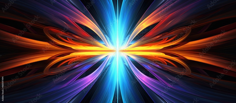 Obraz premium Abstract fractal design featuring a vibrant layered cross shape with a computer-generated, colorful composition in the background, suitable for copy space image.