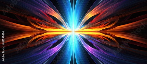 Abstract fractal design featuring a vibrant layered cross shape with a computer-generated, colorful composition in the background, suitable for copy space image.