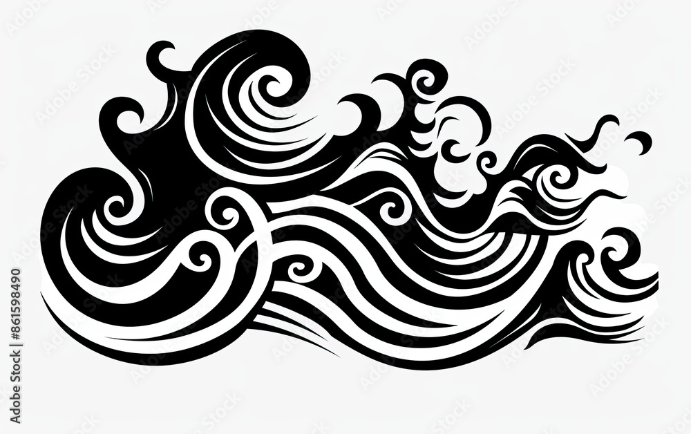 Fototapeta premium A black and white drawing of a wave with a black and white swirl pattern