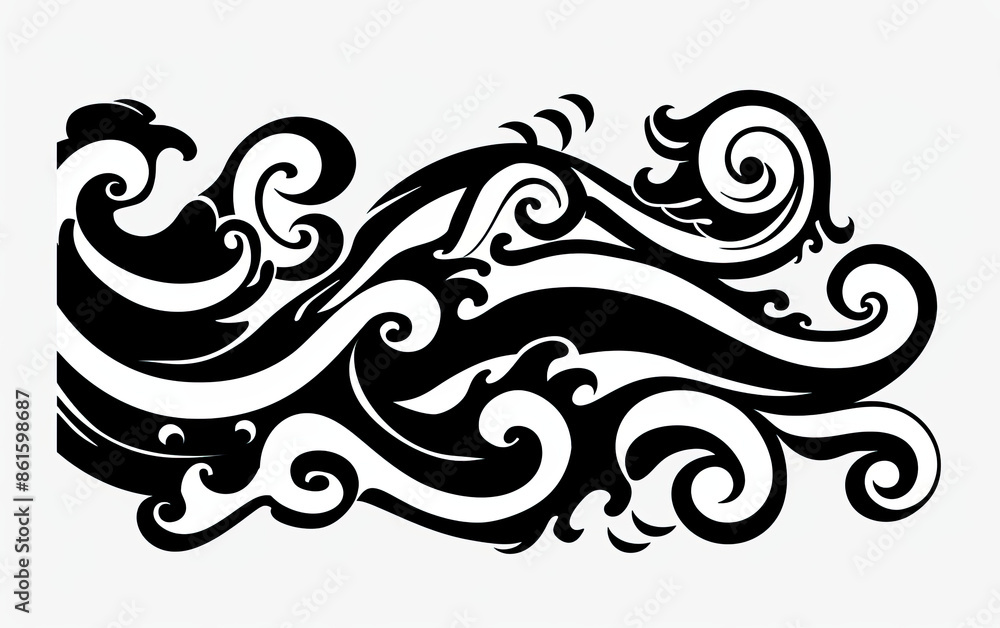 A black and white drawing of a wave with a white line in the middle A black and white drawing of a wave with a white line in the middle