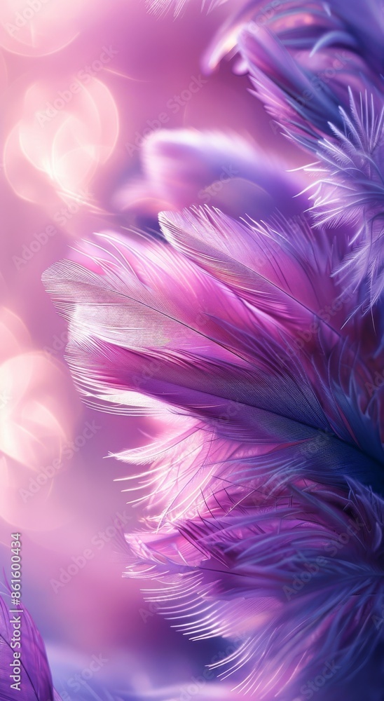 Closeup of delicate purple feathers with soft lighting creating a dreamy atmosphere Closeup of delicate purple feathers with soft lighting creating a dreamy atmosphere
