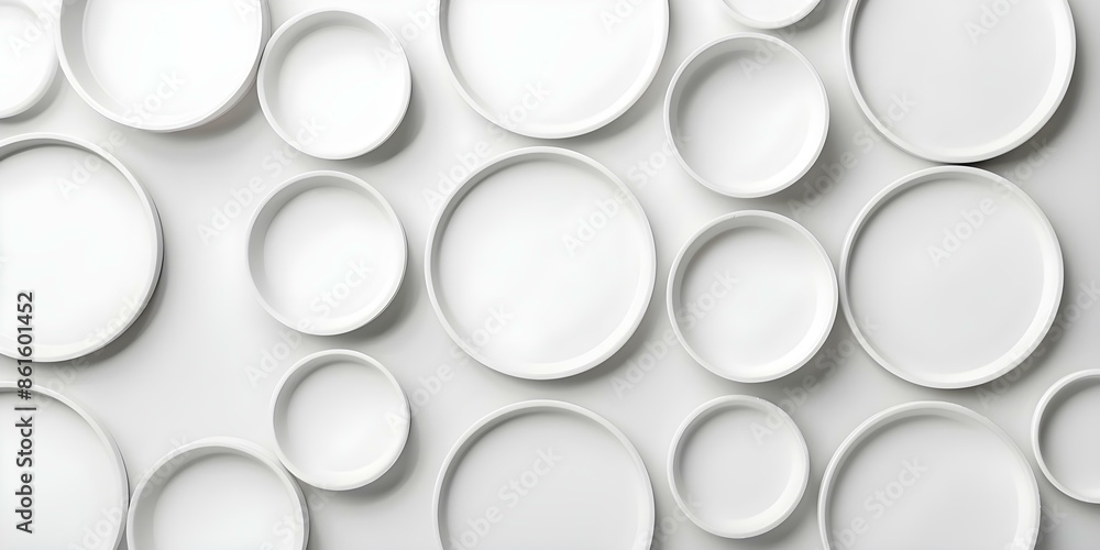 Top View Flat Lay Banner Featuring Abstract White Circle Segments Background. Concept Flat Lay Photography, Abstract Background, Top View Banner, White Circle Segments Top View Flat Lay Banner Featuring Abstract White Circle Segments Background. Concept Flat Lay Photography, Abstract Background, Top View Banner, White Circle Segments