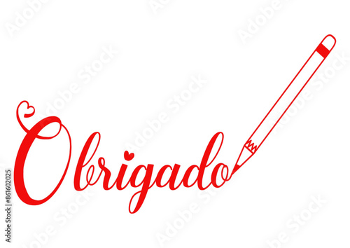 obrigado - parola scritta con cuore - Colore rosso -grafica vettoriale con matita-ringraziamento ideale per presentazioni, slide, siti Internet, biglietti, adesivi, sublimazione, cricut, scrapbooking