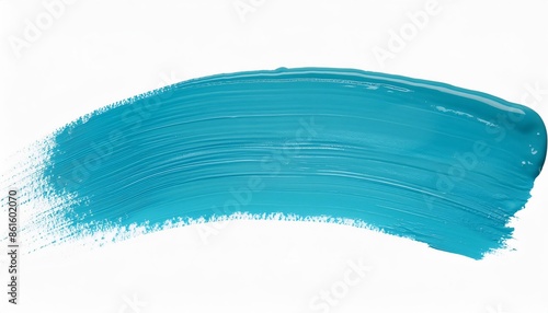 Turquoise acrylic paint brush stroke creating a large abstract shape on a white background