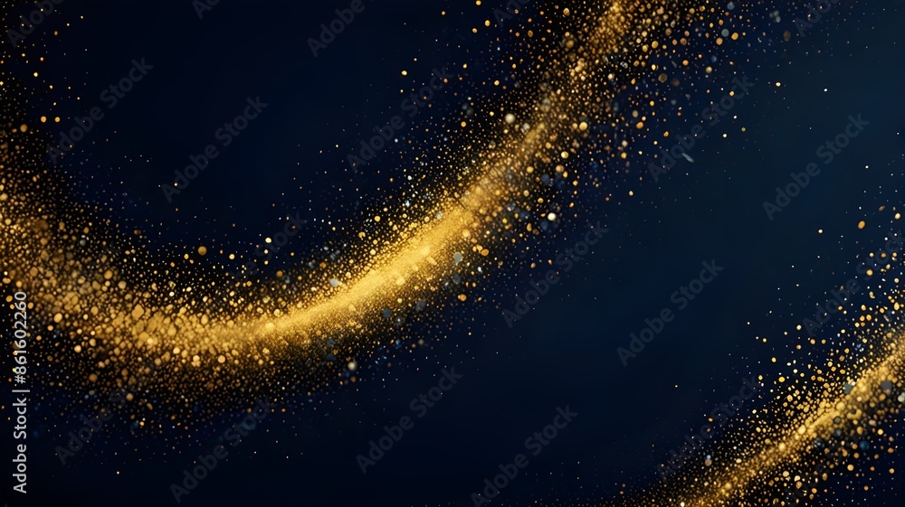 Abstract background with dark blue and gold particles. Christmas glitter particles bokeh on blue background. Generative AI Abstract background with dark blue and gold particles. Christmas glitter particles bokeh on blue background. Generative AI