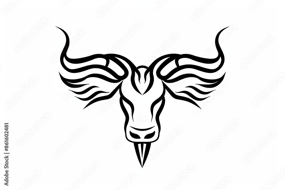 Fototapeta premium A black and white drawing of a goat with horns