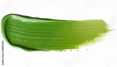 Abstract shape created by brushing thick green acrylic paint on a white background