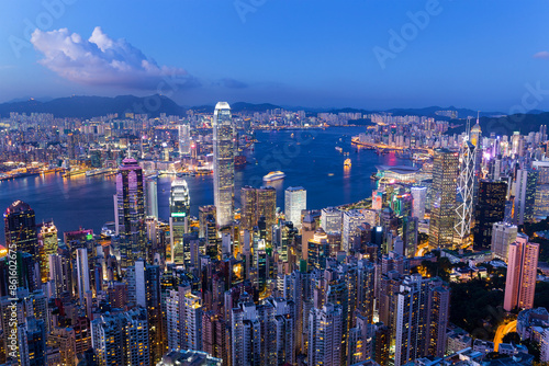 Obraz na płótnie Hong Kong city skyline at night w salonie