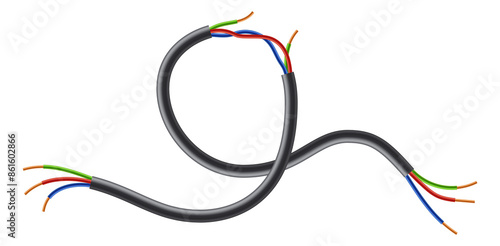 Torn wire connection. Damaged broken electric cable