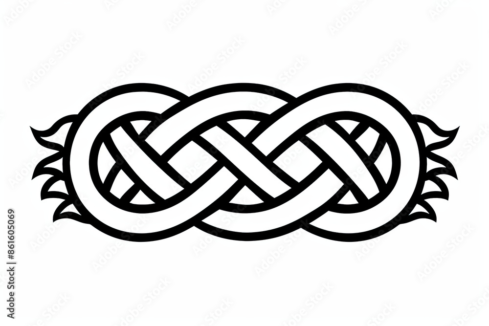 Fototapeta premium A black and white design of a knot with a flame on the right side