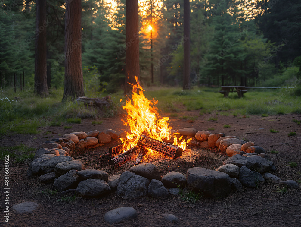 Fire from firewood The bonfire in the evening Fire from firewood The bonfire in the evening