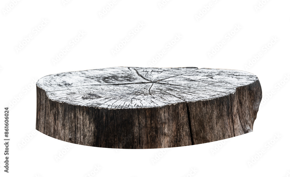 Wooden cross section isolated on white background, Wood slice round shape well material stage podium stand display products Wooden cross section isolated on white background, Wood slice round shape well material stage podium stand display products
