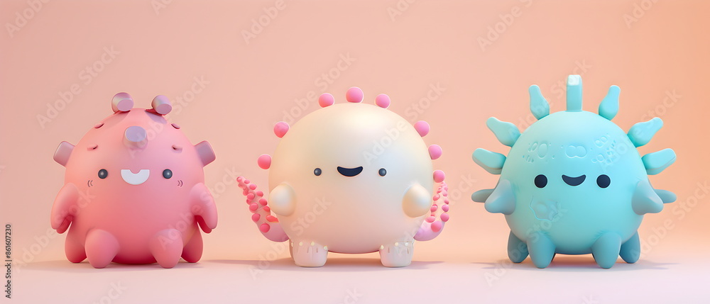 3D clay, Adorable clay Germs, viruses, bacteria, fungi, epidemics, muted pastels, Blender 3d, colorful kawaii model, disease 3D clay, Adorable clay Germs, viruses, bacteria, fungi, epidemics, muted pastels, Blender 3d, colorful kawaii model, disease