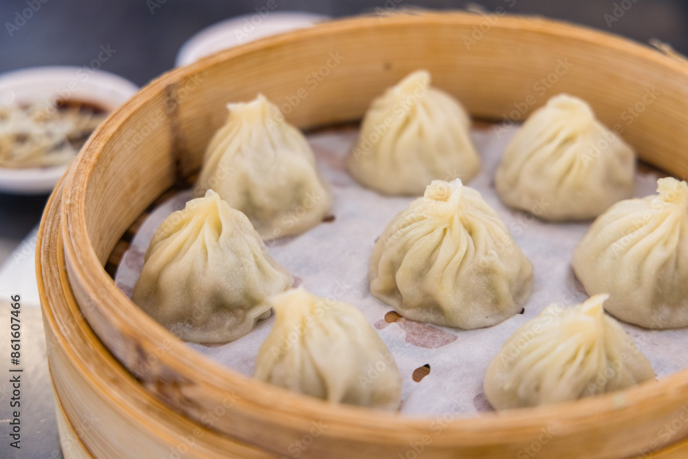 Chinese style steamed soup bun in restaurant Chinese style steamed soup bun in restaurant