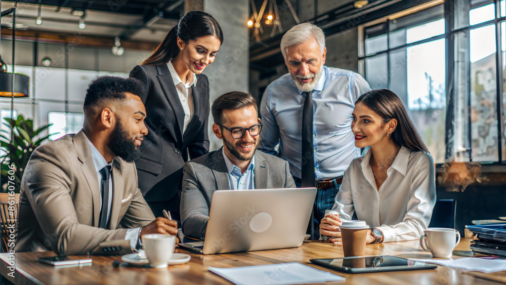 Diverse business team collaborating in modern office Diverse business team collaborating in modern office