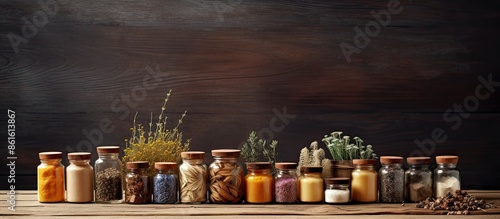 Wooden table set with jars ...