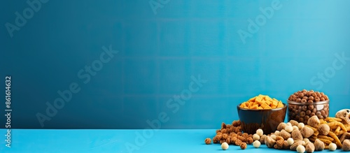 Blue background with pet fo...