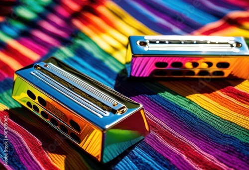 vibrant rainbow harmonicas colorful picnic blanket sunshine, colors, sunny, weather, hues, lively, spectrum, rug, sunlight, shades, bright, climate, tones photo