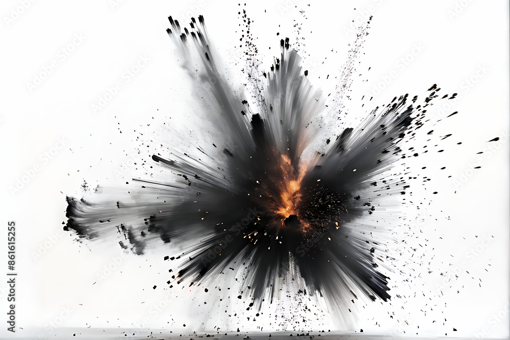 Black charcoal powder dust paint white explosion explode burst isolated ...