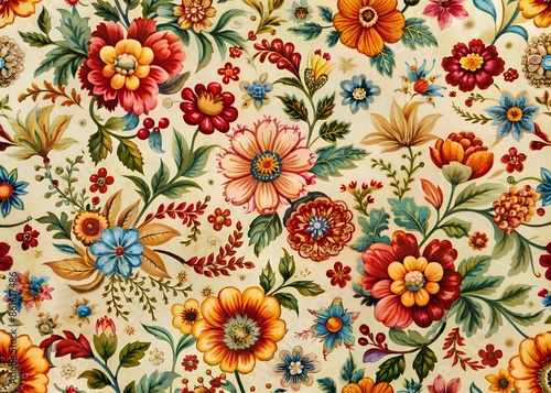 textile design with decorative flowers