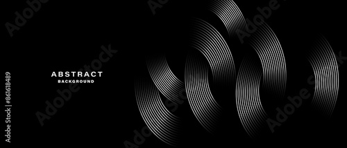 Black abstract background with spiral circle lines, technology futuristic template. Vector illustration.