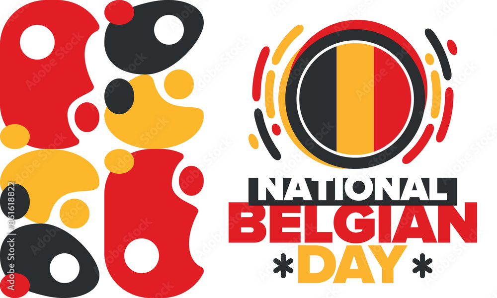 Obraz premium Belgian National Day. Belgium Independence day. Annual holiday in Belgium, celebrated in Jule 21. Patriotic design. Poster, greeting card, banner and background. Vector illustration