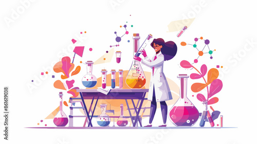 Science Landing Page Template. Chemist in Lab Coat