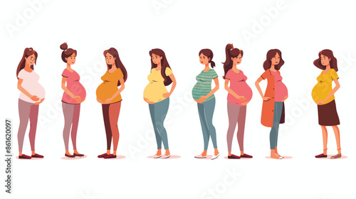 Pregnant Women in Different Situations Concept. Female