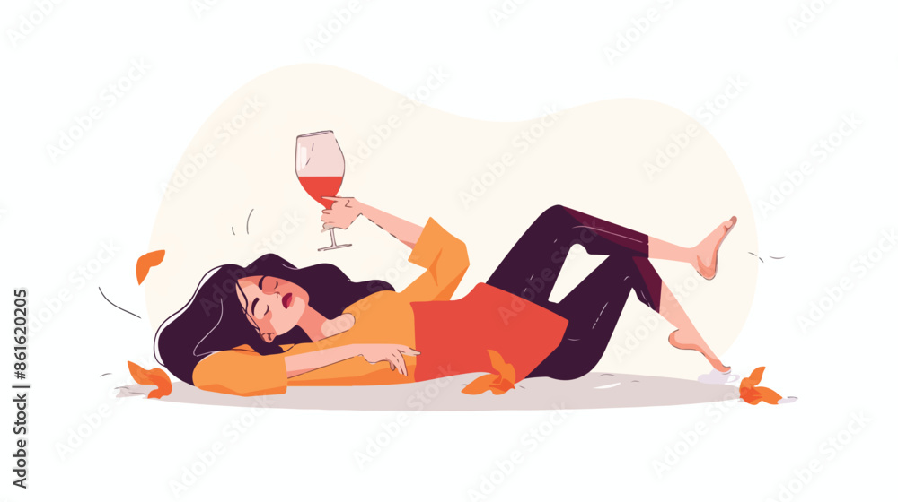 Obraz premium Symptom of Alcoholism Landing Page Template. Drunk Women