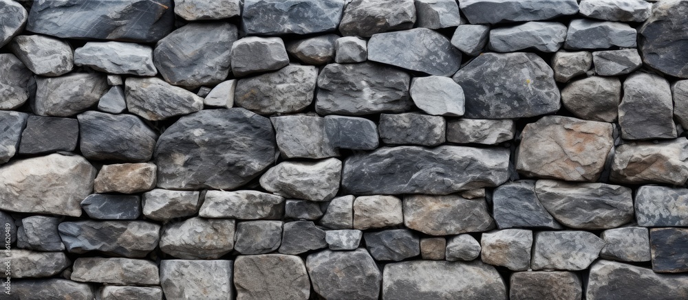 Rock wall background with small jagged granite stones in horizontal detail with a copy space image. Rock wall background with small jagged granite stones in horizontal detail with a copy space image.