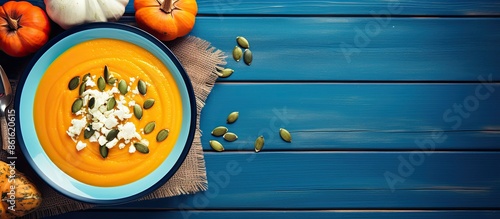 A top view of pumpkin soup ...