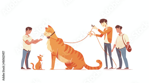 People Caress of Pet. Tiny Male Characters Caring 