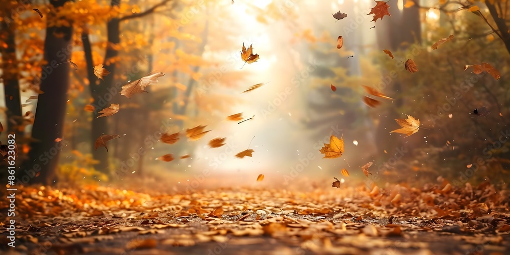 Golden Leaves Falling in an Autumn Forest A Serene Scene. Concept Autumn Colors, Falling Leaves, Serene Forest Views, Golden Foliage, Nature's Beauty Golden Leaves Falling in an Autumn Forest A Serene Scene. Concept Autumn Colors, Falling Leaves, Serene Forest Views, Golden Foliage, Nature's Beauty