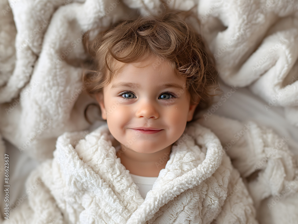 Cute happy laughing baby in soft bathrobe after bath playing Cute happy laughing baby in soft bathrobe after bath playing