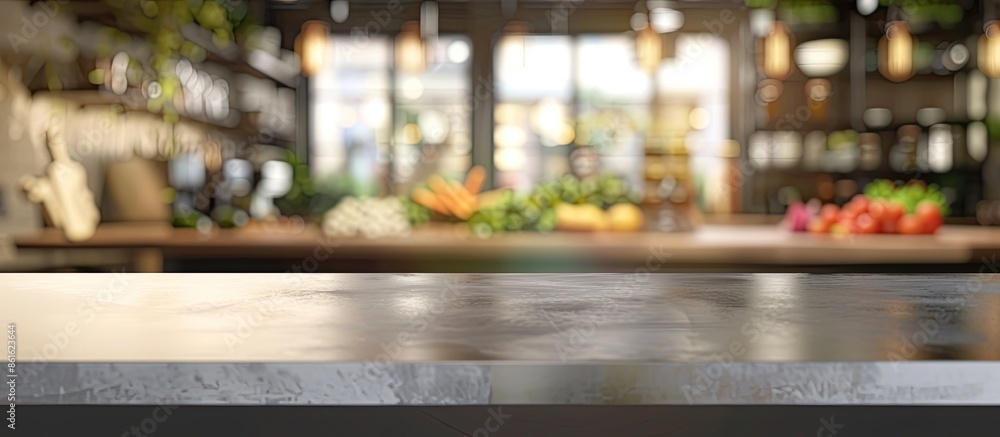 Modern kitchen counter and tabletop with blurred background, ideal for showcasing products or a 'copy space image'. Modern kitchen counter and tabletop with blurred background, ideal for showcasing products or a 'copy space image'.