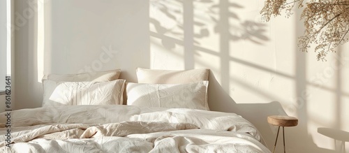 natural fabric bedding on t...