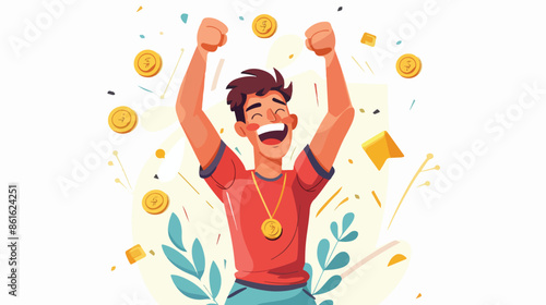 Sportsman with Gold Medal Landing Page Template. 