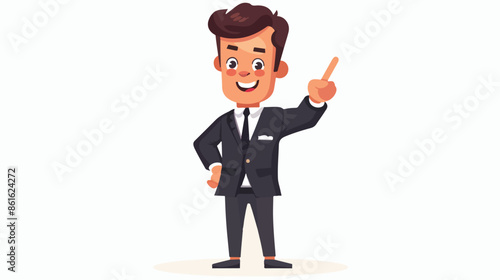 Standing Businessman Character Confidently Points 