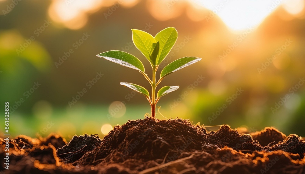 The growth of young plants in the morning light on a natural background. The growth of young plants in the morning light on a natural background.