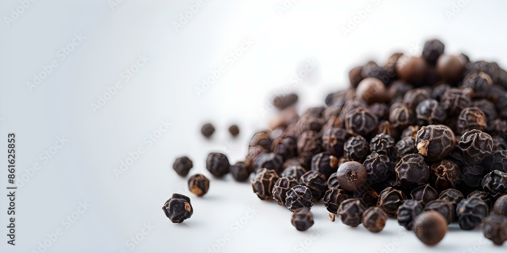 A pile of black pepper isolated on a white background. Concept Food Photography, Ingredients, Spice Collection, Kitchen Flavors, Culinary Art A pile of black pepper isolated on a white background. Concept Food Photography, Ingredients, Spice Collection, Kitchen Flavors, Culinary Art