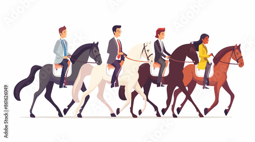 Successful Leader Businessman Riding Horse Leading 