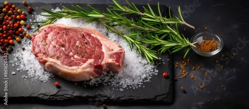 Uncooked pork steak seasone...