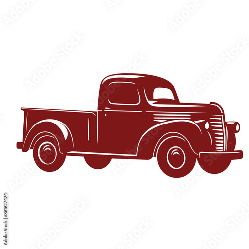 A red vintage pickup truck with a classic design