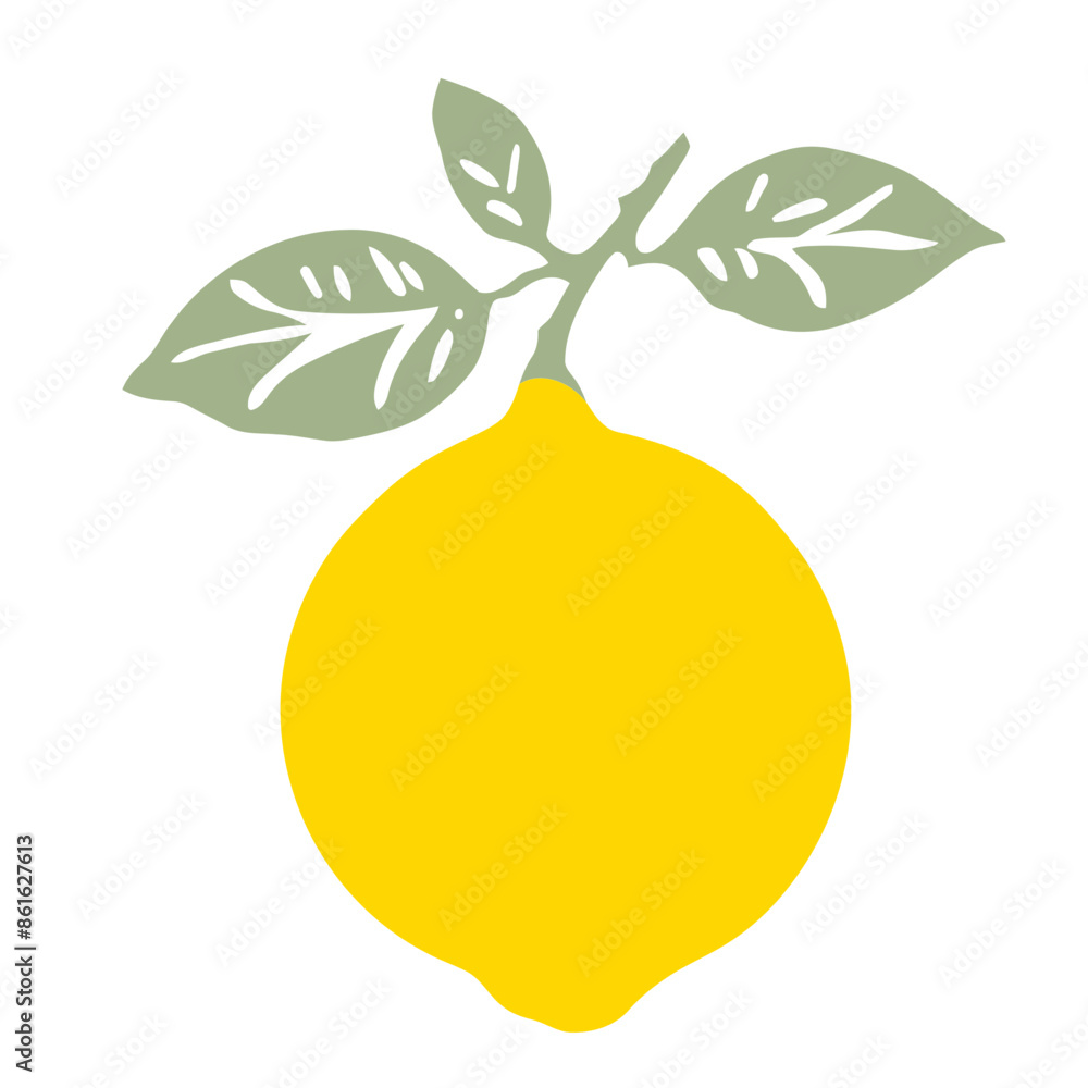 A yellow lemon with green leaves A yellow lemon with green leaves