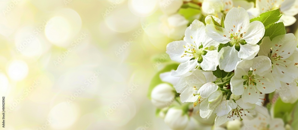 Spring background with a close-up image of a blossoming white apple tree branch, providing ample copy space. Spring background with a close-up image of a blossoming white apple tree branch, providing ample copy space.
