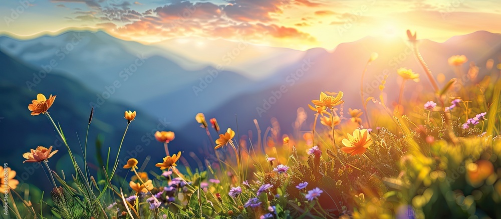 Mountain summer scene featuring blooming flowers, suitable as a copy space image. Mountain summer scene featuring blooming flowers, suitable as a copy space image.