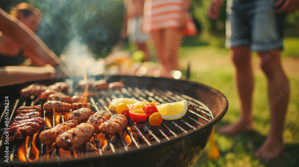 A group of friends having a barbecue, summer, barbecue, hd, festive with copy space A group of friends having a barbecue, summer, barbecue, hd, festive with copy space
